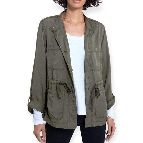 Sanctuary Jacket Womens Small Military Green Drawstring Waist Pockets Snap Up - Picture 3 of 11